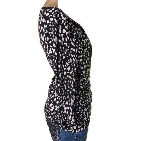 JLo Jennifer Lopez Womens Top Blouse Shirt Triple Keyhole Black White Medium - Picture 6 of 9